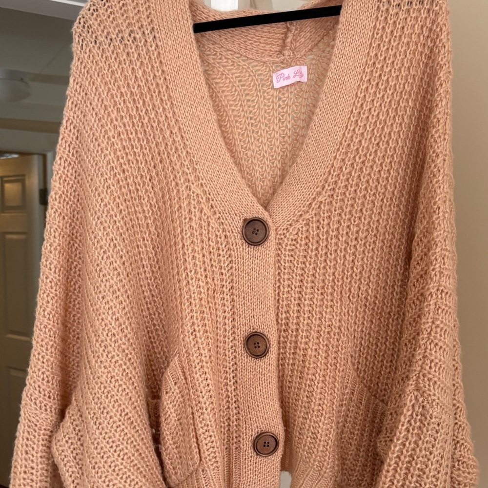 Pink Lily Women's Beige Button-Up Cardigan
